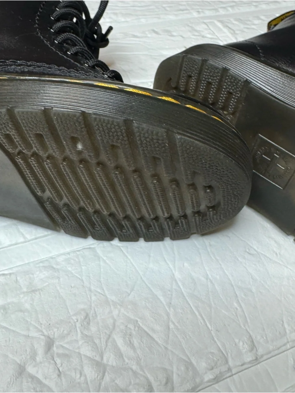 Dr. Martens Toddler US8 Kids Black Leather Lace-Up Boots with Yellow Stitching